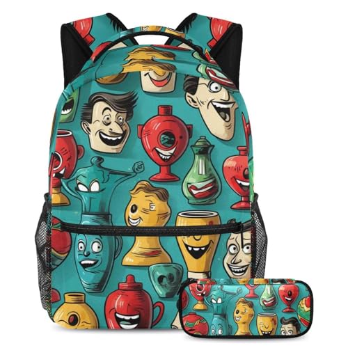 Sacs à dos grande capacité avec trousse imprimé arc-en-ciel ludique