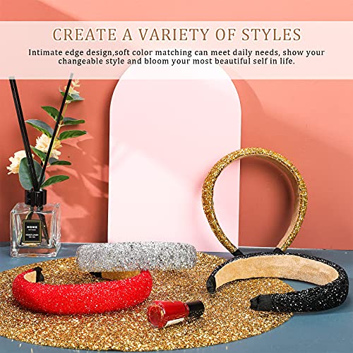 4 Pieces Rhinestone Crystal Headband Fashionable Handmade Bling Rhinestone Hairbands Headwear For Women Girls Hair Accessories (Black, White, Red, Gold) #TOP6