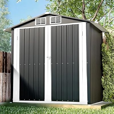 6x4 FT Outdoor Storage Shed, Metal Garden Shed with Lockable Door, Anti-Corrosion Tool Shed with Sloping Roof, for Backyard Patio Lawn