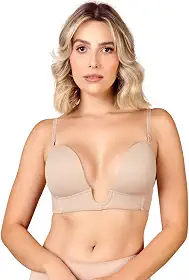 Sutiã Decote Profundo U Push Up Efeito Silicone Invisível