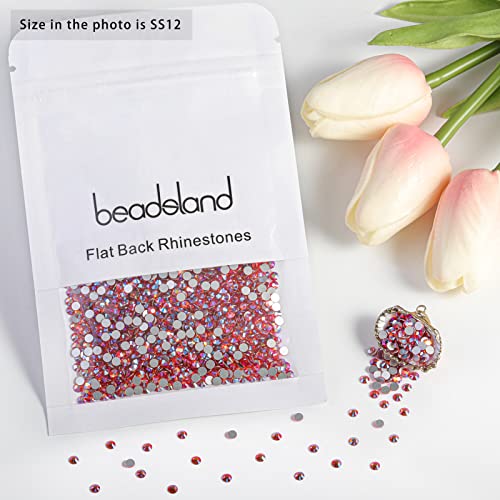 Image of BEADSLAND 1440 pieces flat back rhinestones, nail crystals rhinestones for nails, orange AB, SS12 (2.9-3.0 mm)