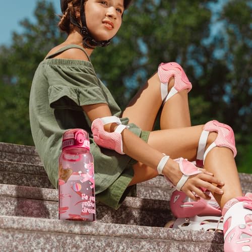 UZSPACE Trinkflasche Kinder 600ml, BPA-frei Tritan Sportflasche mit Einhandbedienung, Auslaufsichere Trinkflasche mit Tragegriff für Kinder Jungen Mädchen Schule Outdoor Kindergarten, Rosa Einhorn