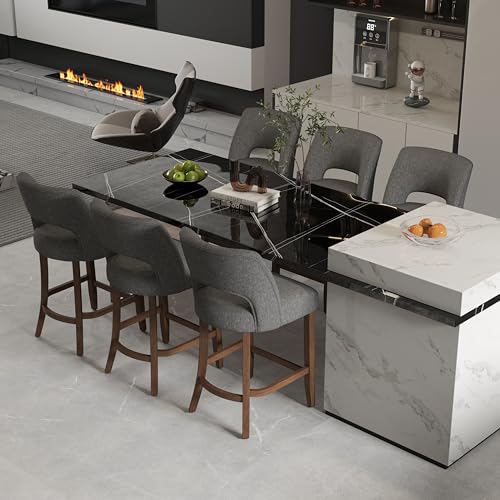 Image of VKNOW Bar Stools Set of 2, 26 inch Upholstered Counter Height Bar Stools, Modern Counter Stools with Wood Legs for Kitchen Island Dining Room Bar, Charcoal