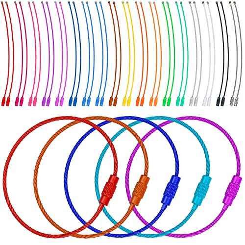 iRenXiao Llaveros de Alambre de Acero Inoxidable, Paquete de 36 Anillos de Bucle de Cable de 1,5 Mm de 6 Pulgadas para Colgar Etiquetas de Equipaje, Llaves y Etiquetas de Identificación, Multicolor Cover