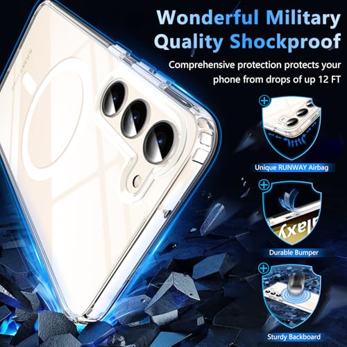 Image of OWKEY for Samsung Galaxy S23 Plus Case 6.6'', Magnetic S23 Plus Case Compatible with Magsafe, [Military Grade Shockproof] Transparent Back Slim Bumper Cover Phone Case, Clear