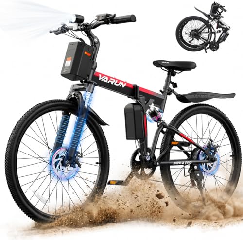 VARUN Electric Bike - 26 Folding Ebike Peak 750W Motor 20MPH Up to 50 Miles 48V Removable Battery All Terrain E-Bikes with Dual Disc Brakes & Full Suspension UL2849 Certified by SGS