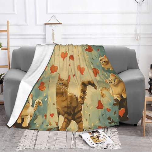 Couverture en flanelle Happy Walking Kitty plaid 150x125 cm chat