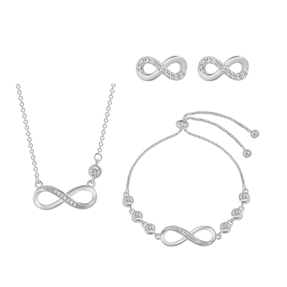 XIWCAFC Conjunto de Joyas de ilimitado Hojas de Plata para Mujer Juego de Cristal Collar Colgante Pendientes y Pulsera de Boda Juego de Joyas con Circonitas para Niñas Novia