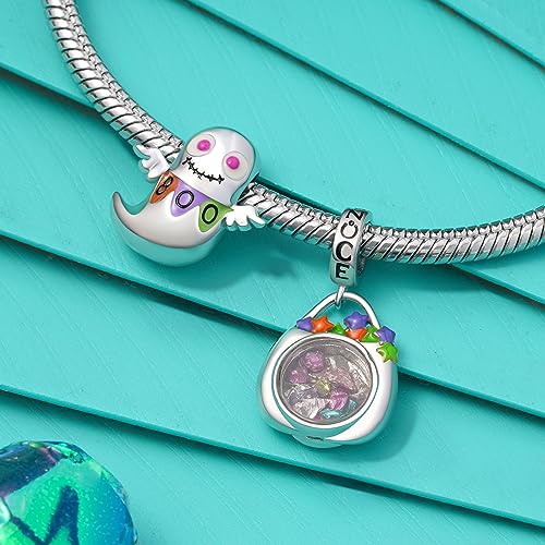 GNOCE Halloween Boo the Ghost Charm Sterling Silver Bead Halloween Charm Fit Bracelet/Necklace for Women Wife/Jewelry Gift3