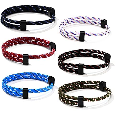 TempBeau Armband Herren Schwarz Segeltau Surferarmband : 6 Pcs Handgemacht Surfer Armbänder Paracord für Männer und Damen Nautic Seil Armband Einstellbar Geflochtenes Armband Cover