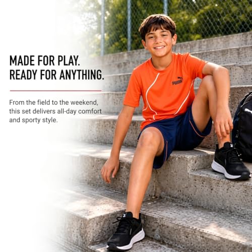 Image of PUMA Boys Active Shorts Set - 2 Piece Dry Fit T-Shirt and Performance Gym Shorts - Activewear Clothing Set for Boys (4-16)