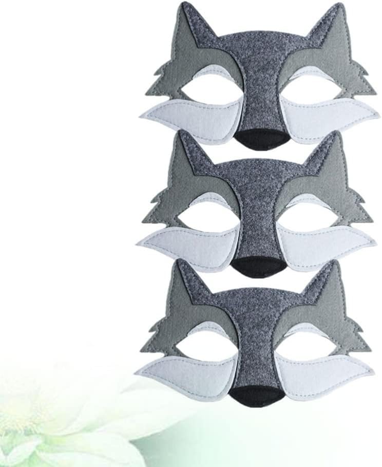 Toyvian 3PCS Wolf Mask Animals Felt Half Face Mask Costume Decor Dress Up Party Favors for Kids Wearing Grey - Image 9