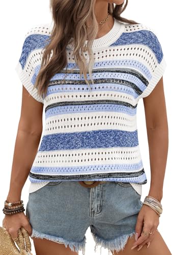 Image of Ivicoer Womens Spring Summer Tops Crochet Cap Sleeve Sweater Hollow Out Beach Vacation Clothes Trendy 2026 Loose Fit
