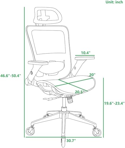 Miniatura 2 de Silla de oficina, silla de escritorio ergonómica de respaldo alto, silla de escritorio de malla transpirable con soporte lumbar ajustable y