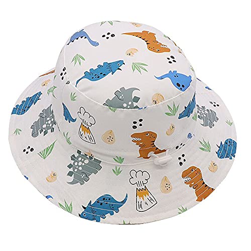 Toddler Sun Hat Wide Brim Infant Baby Summer Play Bucket Hat for Beach Pool Swim(White Dinosaur,54cm)