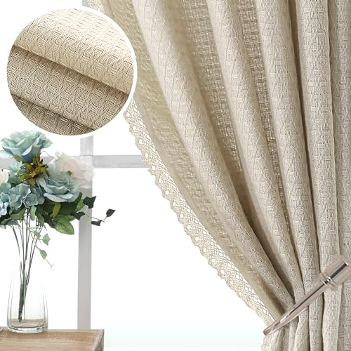 H.VERSAILTEX Linen Boho Curtains 84 Inches Long for Bedroom Living