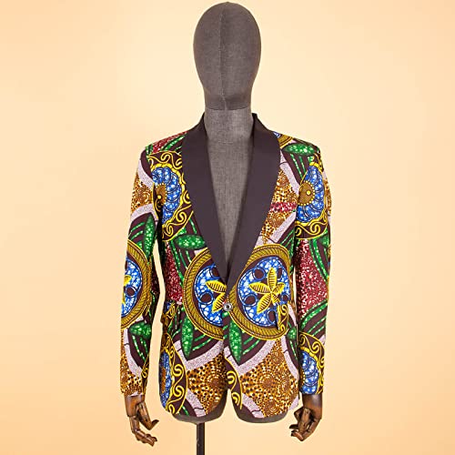 Men`s Blazer African Print Jacket Coats One Button Slim Fit Floral Formal Outwear Ankara Dress Suit3