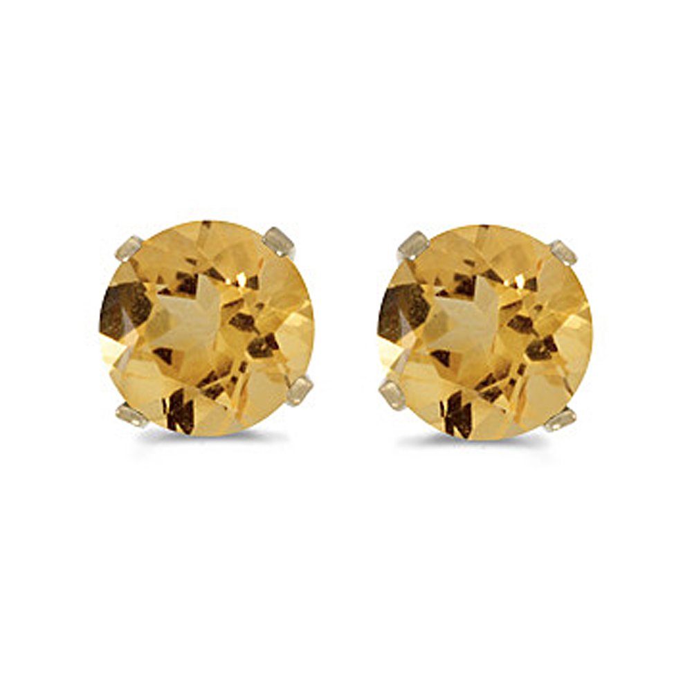 KATARINANatural 5 MM Citrine Earring Studs in 14K Yellow Gold Prong Set