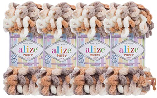 Image of Alize Puffy Color Baby Blanket Yarn Lot of 4skn 400gr 39.3 yds 100% Micropolyester Soft Yarn Hand Knitting Yarn (5926)