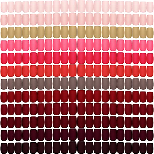 288 Pieces 12 Sets Matte Medium Square Press on Nails Medium Square Artificial Nails for Nail Salon DIY Nail Art Decoration Supplies (Basic Color)