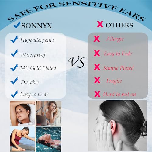 SONNYX 3-4 Pairs Dainty Gold Earrings Set for Women Sensitive Ears -Hypoallergenic 14K Gold Earring Sets for Multiple Piercing- Dangle Huggie Hoop Cartilage Stud Earrings Stacks3