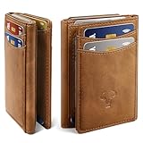 BULLIANT Men Wallet, Slim Front Pocket Leather Wallet Magnetic Closure for Gift Men 12Cards 4.3'*3.4' RFID Blocking