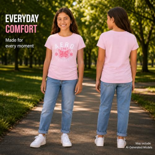 Image of Girls T-Shirts, Soft Cotton Blend Short Sleeve Crewneck Logo Tee (7-16) | Breathable Everyday Feel, Fun Graphic Personality, Pairs with Jeans, Skirts & Leggings for School, Play & Weekends