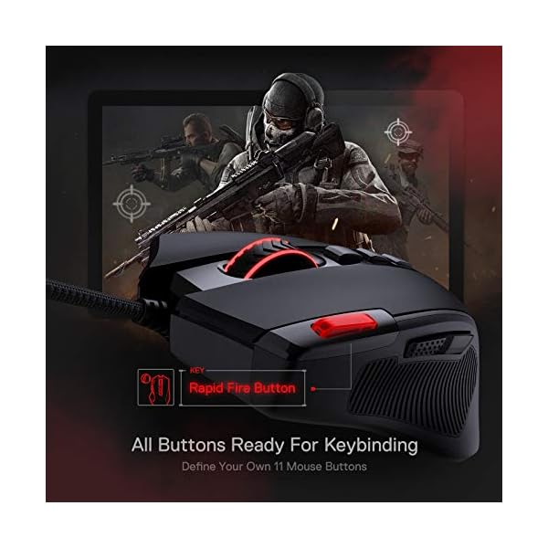 Redragon M612 Predator RGB Gaming Mouse, 8000 DPI Wired Optical Gamer Mouse with 11 Programmable Buttons & 5 Backlit Modes, Software Supports DIY Keybinds Rapid Fire Button - Image 6