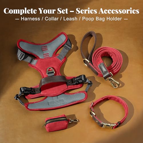 Image of Didog No Pull Dog Harness for Medium Dogs, Classic PU Leather, Red, L