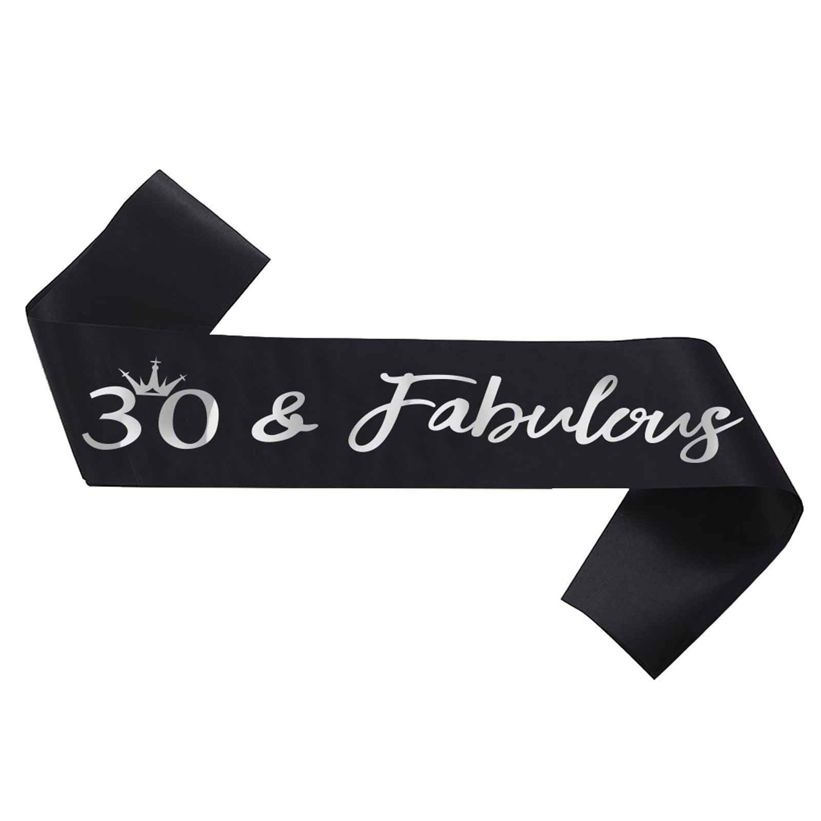 NAUXIUDSJS 30 Fabulous Sash, 30th Birthday Sash, Black Satin Sash with Silver Foil Letter Happy 30th Birthday Accessories Decorations Party Favor,