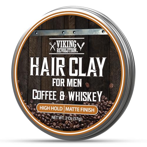 Image of Viking Revolution Coffee & Whiskey Hair Clay for Men - Matte Finish, Texturizing Clay Pomade for Men with Jojoba Oil and Vitamin E - Effortless Hair Styling Cream - Strong Hold, Natural Finish (2 oz)