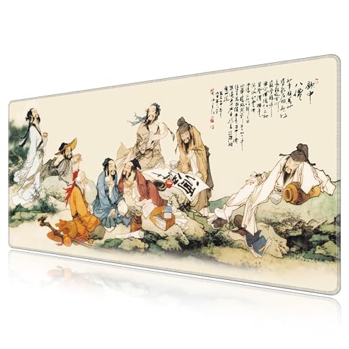 Tapis de souris XXL 80x40cm LL-COEUR motif Huit Immortels pour bureau et gaming