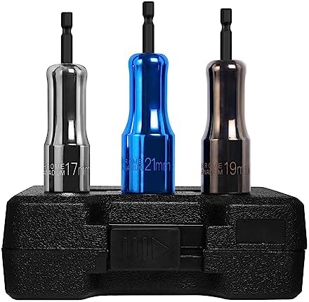 BLACKROBOT 1/4 Inch Nut Driver Set, 3 Piece Impact Deep Socket Set, 17mm 19mm 21mm Metric Drill Driver Bit Set with Quick-Change Hex Shank, CR-V Steel with Plating Process