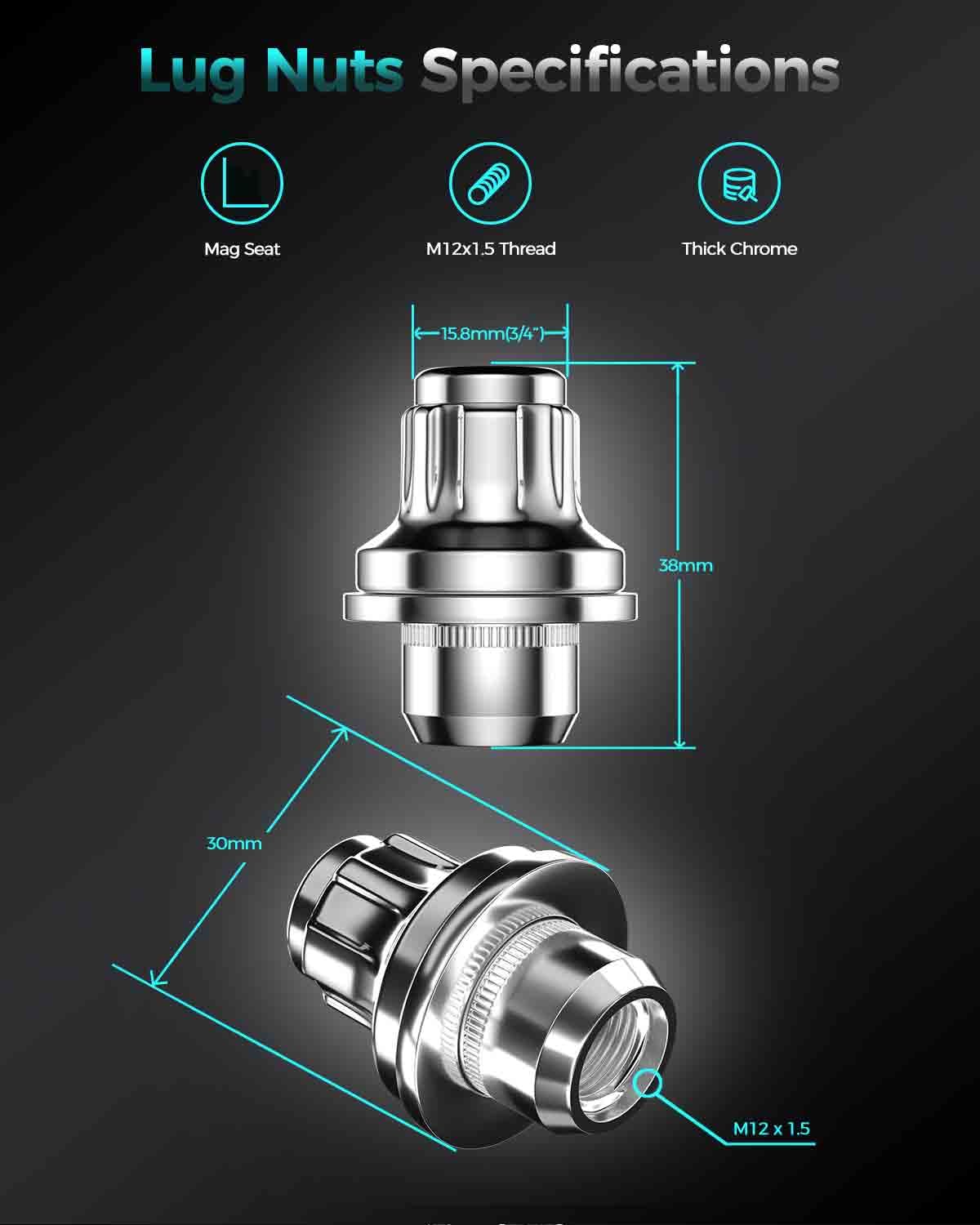 Set di dadi di bloccaggio M12x1.5 OEM Mag Washer Style Factory Nero Lug Nut Wheel Locks per Toyota Jaguar Lexus Mitsubishi