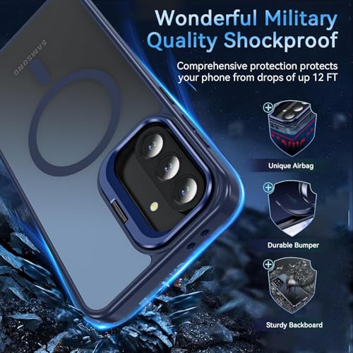 Image of DIZORO Samsung Galaxy A17 Case Compatible with Wireless Charging, with Camera Stand, Military Grade Drop Tested,Translucent Hard Back Soft Edge Back Cover (Blue)