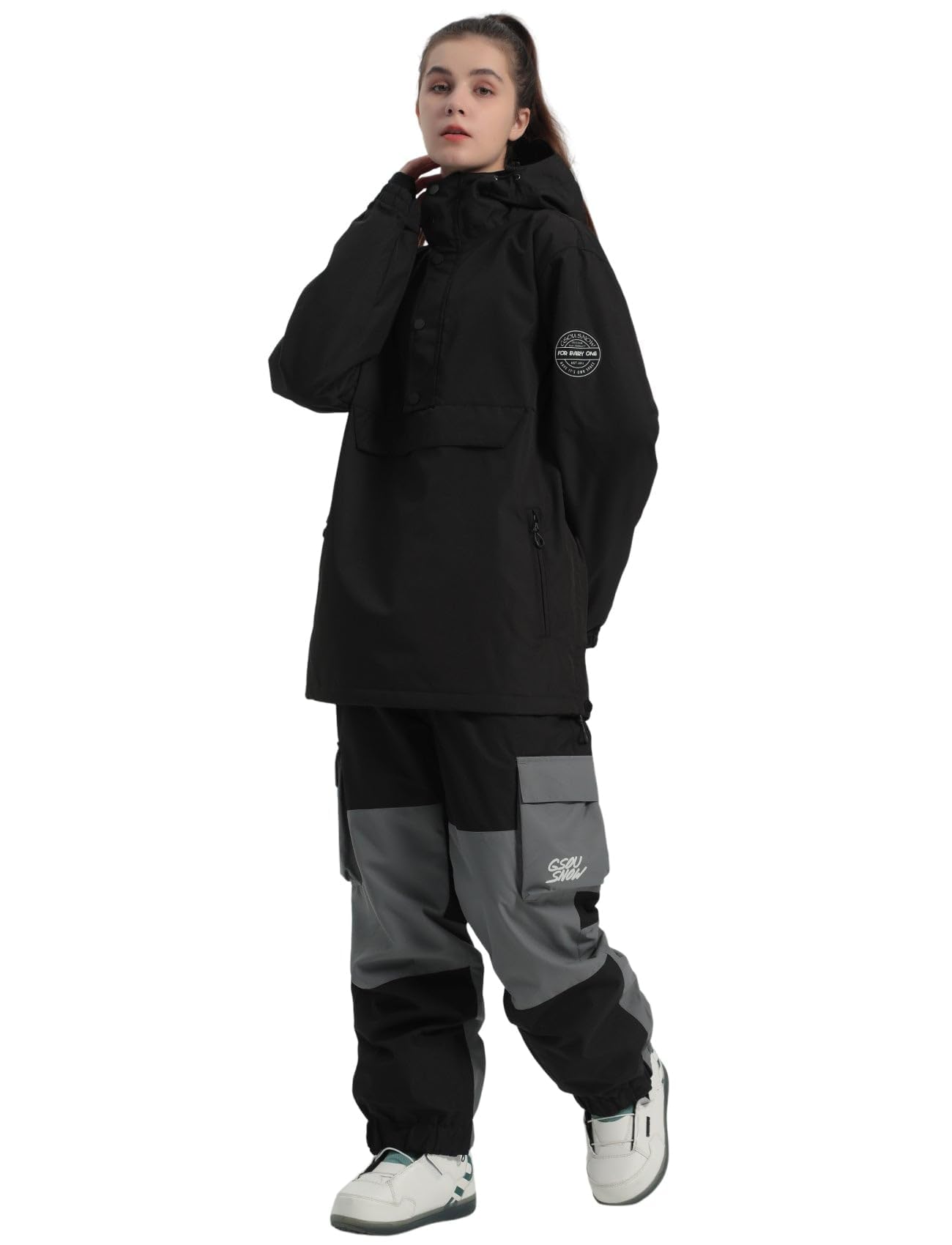 GSOU SNOW Damen Baggy Snowboardjacke, Wasserdichte Atmungsaktive Skijacke