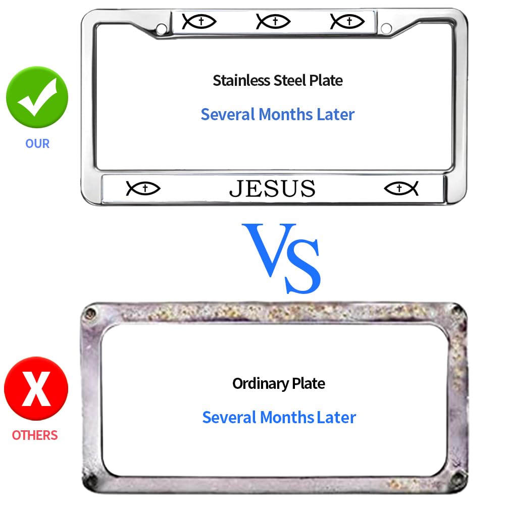 Jesus Is Coming License Plate Frame – Stainless Steel With Fish Symbol, Anti-Theft Screws, Fits US/CA Plates - View #8