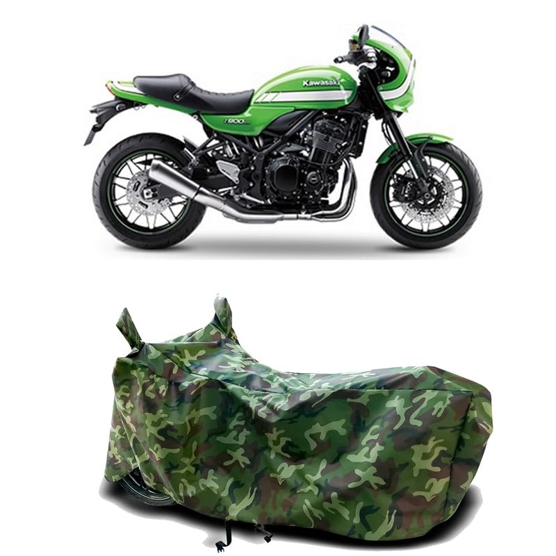Image of DUFFEL-100% Heat Protection Two Wheeler Bike /Scooty Body Cover for Kawasaki Z900 RS Cafe Racer BS6 Water Resistance /UV-Rays /Birds Dropping /Scratchproof /Dust Proof /Waterproof[Green Jungle Print]