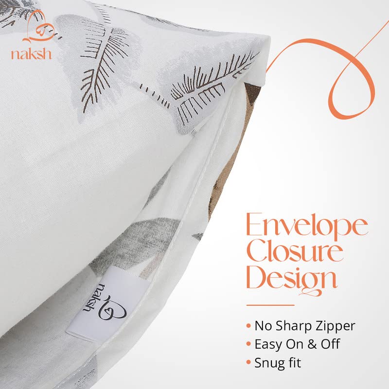 Image of Naksh Cotton 186 TC Floral Pillow Covers Set of 2, White Pillow Cover | Sleep Pillow Covers (18 in x 27 in) | Soft Pillows Covers Cotton for Big Pillows