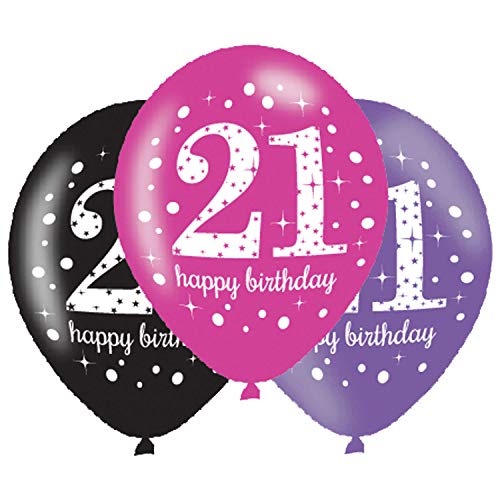 Amscan 9900874 - Latexballons 18 Happy Birthday, 6 Stück, Luftballons, Geburtstag, Dekoration, Schwarz, Pink, Lila