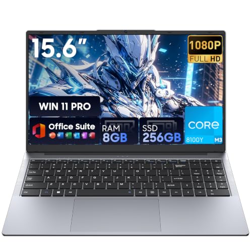 Image of AE86 15.6 inch Laptop, 8GB RAM 256GB SSD, Win 11 Pro Laptops, MS Office 2024, in tel Core M3 Processor, Full HD Display, USB-C, HDMI, Thin Business Notebook PC for Work, Study, Home (Gray)