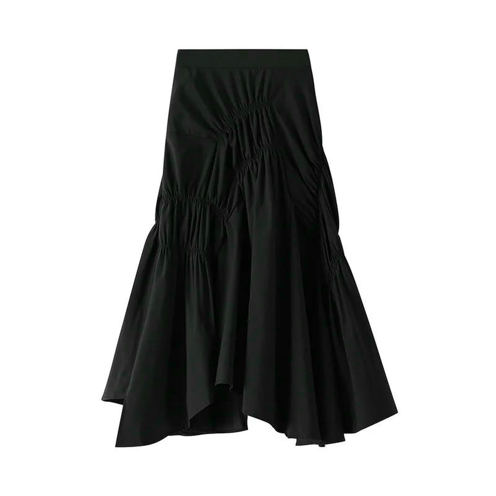 Gonna Lunga Elegante A Pieghe Slim da Donna Casual Vita Alta Asimmetrica Nera Svasata Gonne Primavera-Bianco-Taglia Unica