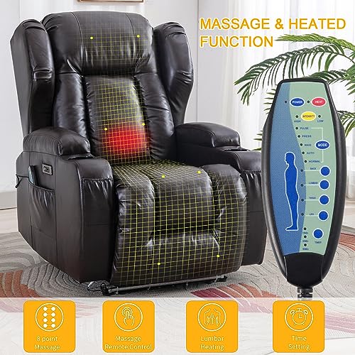Ipkig Electric Power Recliner Chair With Blue Ambient Lighting, Pu Leather Home Theater Seating Power Recliner With Heated Massage, Cup Holders, Usb Ports, Single Recliner #TOP3