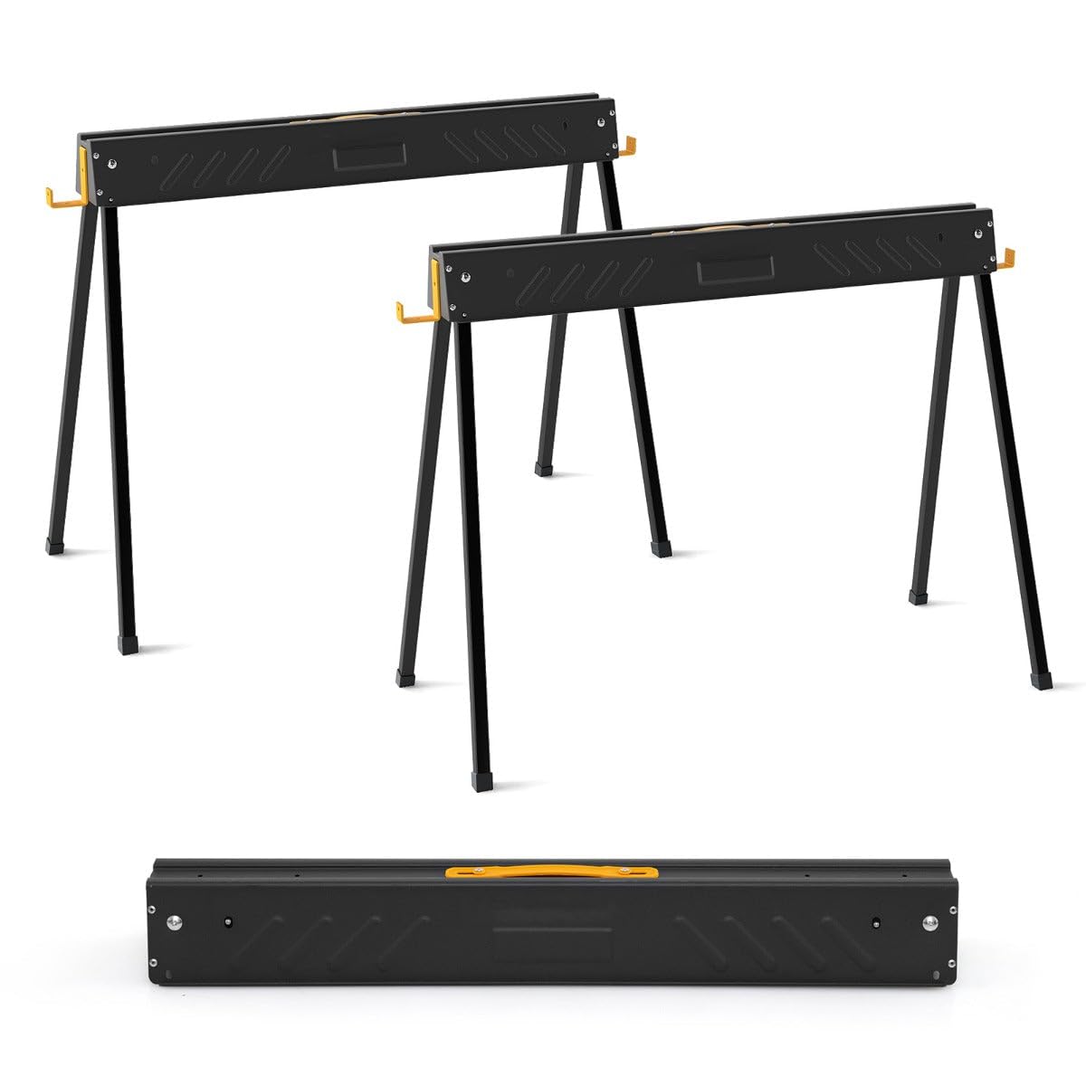 2 caballetes plegables metálicos 94 x 47 x 74 cm carga 500 kg ligero y portátil de metal galvanizado negro 20_0018357