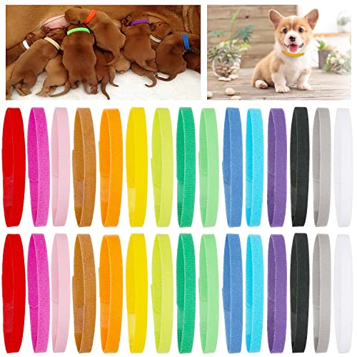 30 Pcs Puppy Whelping Collars Newborn Pet Collars Double-Sided Soft Adjustable ID Bands Puppy Collars for Litter Newborn Pet Dog Cat 15 Colors