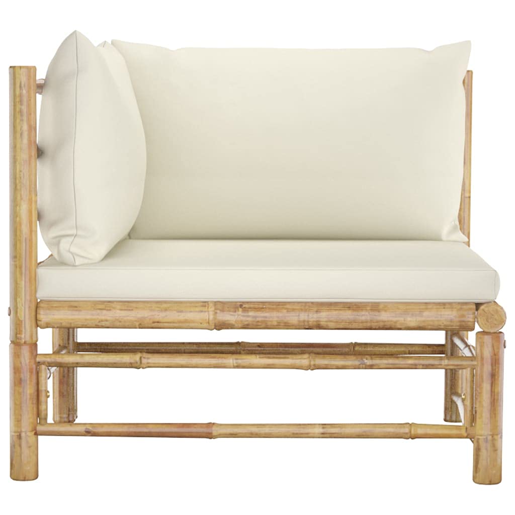 Divano Angolare da Giardino poltrone da esterno sedia da esterno sedia giardino Adatto per terrazze, terrazzi, giardini con Cuscini Bianco Crema in Bambù