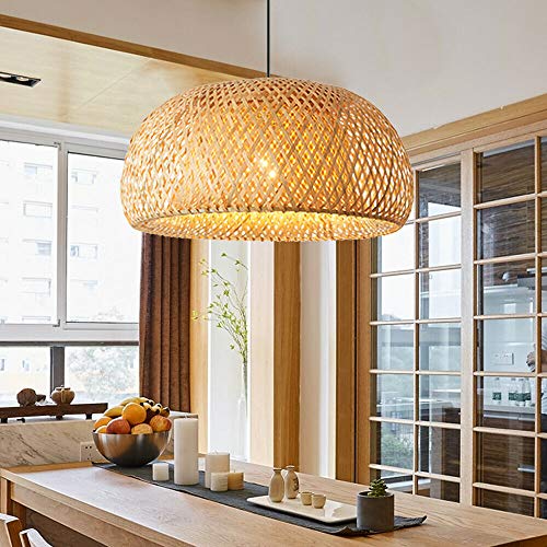 CNCEST Chandelier Lamp, Rustic Hanging Ceiling Lamp Bamboo Wicker Rattan Shade Pendant Light Fixture for Bedroom Living Room Study Room Restaurant US