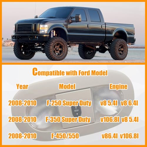 Image of 8C3Z-25519A70-AA Overhead Console with LED Dome Map Light & Sunroof Switch COMPATIBLE WITH Ford F-250 F-350 F-450 F-550 Super Duty 2008-2010 Cab Interior Ceiling Roof Reading Lamp, Beige