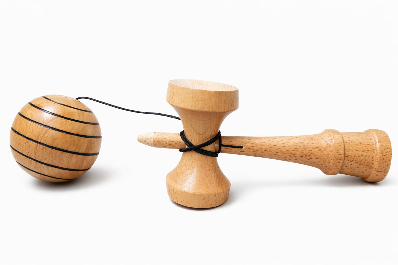 Wooden Kendama Toy, Beech Wood, 3 Way Black Lining, Competition Grade, Glistening Finish