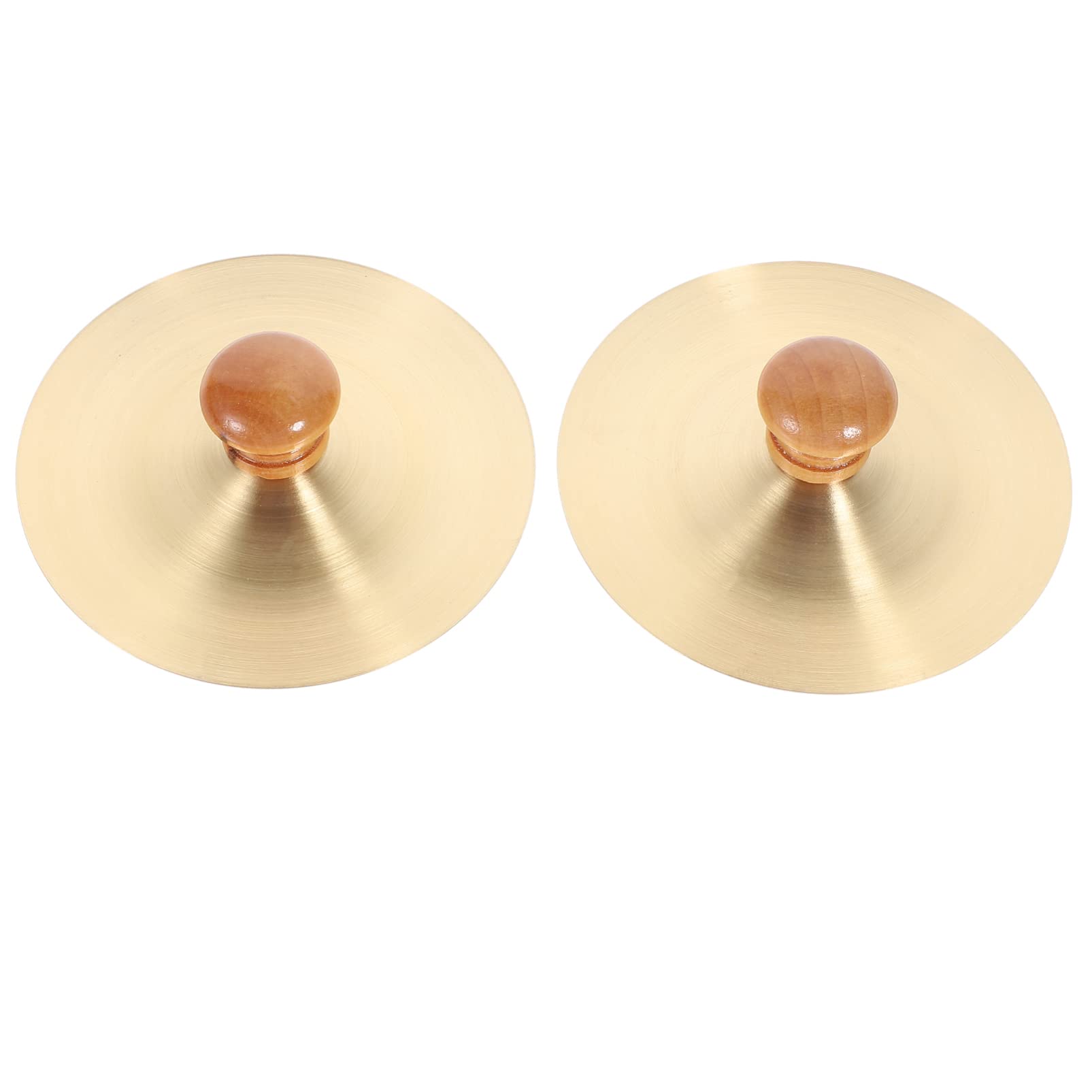 Vaguelly Leise Becken Fingerzimbeln mit Holzgriffe, 1 Paar Kupfer Mini Finger Becken Handbecken Bauchtanz Finger Cymbal, Orff Musik Instrument für Erwachsene, Kinder, 9cm Hand Becken